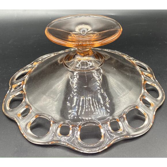 VTG~PINK DEPRESSION GLASS~PEDESTAL OLD COLONY OPEN LACE EDGE DISH BOWL - Picture 3 of 3